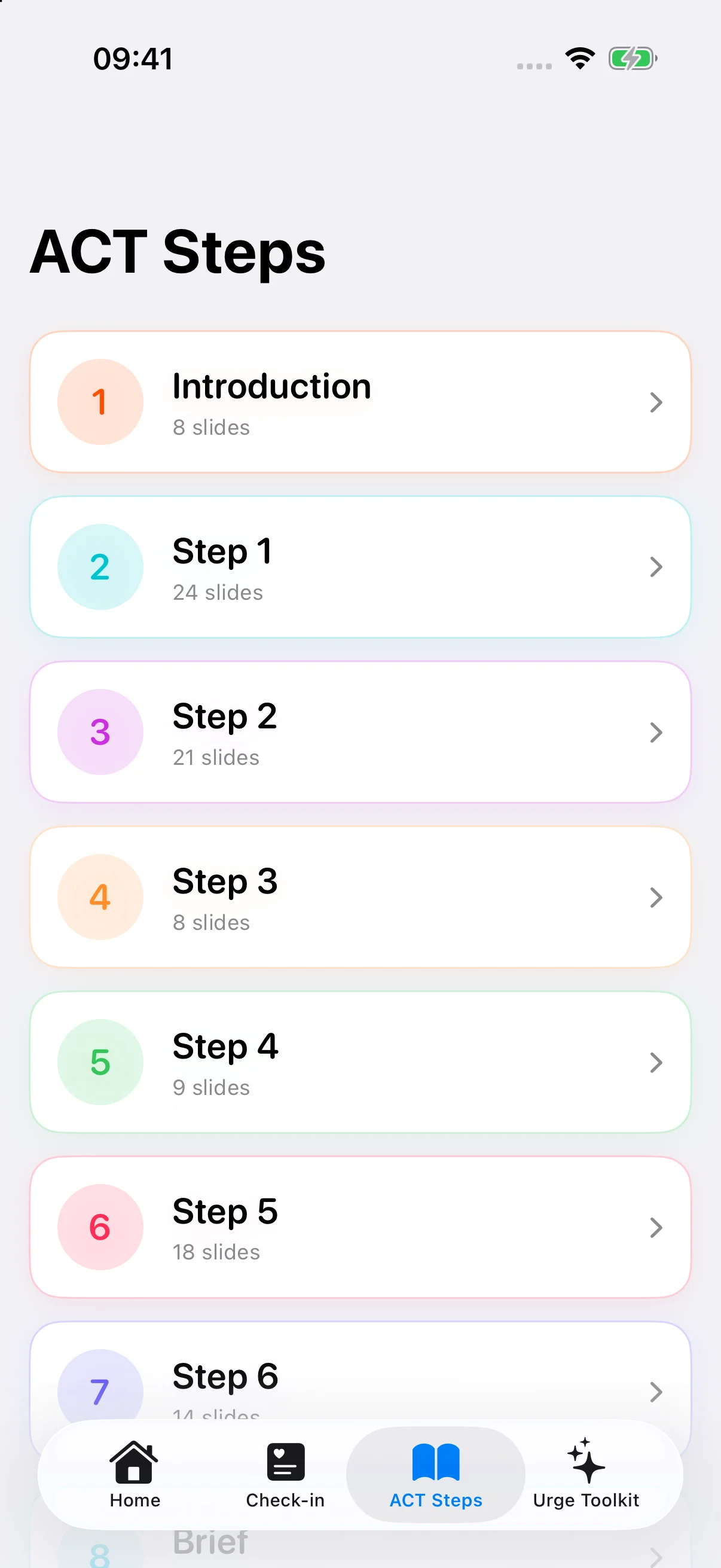 ACTvet ACT Steps screen showing the structured learning modules