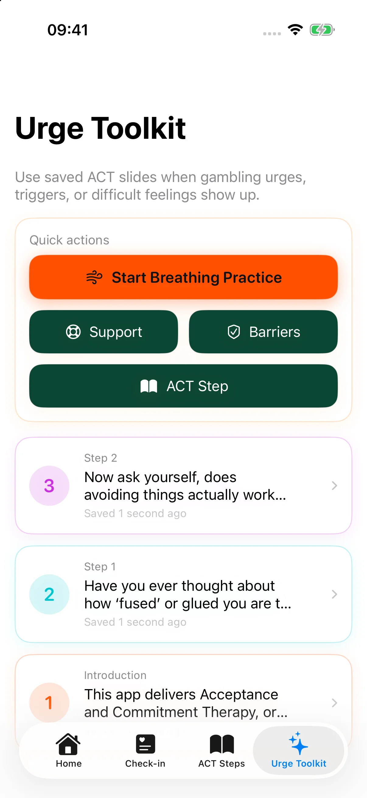 ACTvet Urge Toolkit with practical exercises for difficult moments